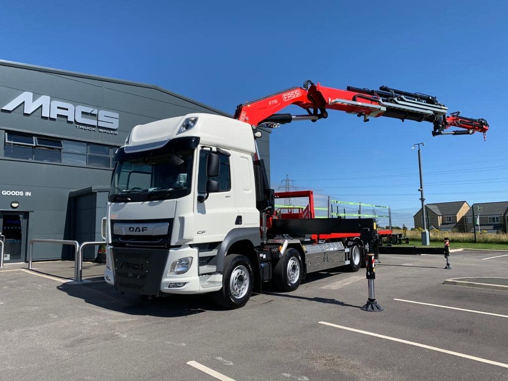 DAF 2020 FASSI With Fly Jib Flatbed Front Side View
